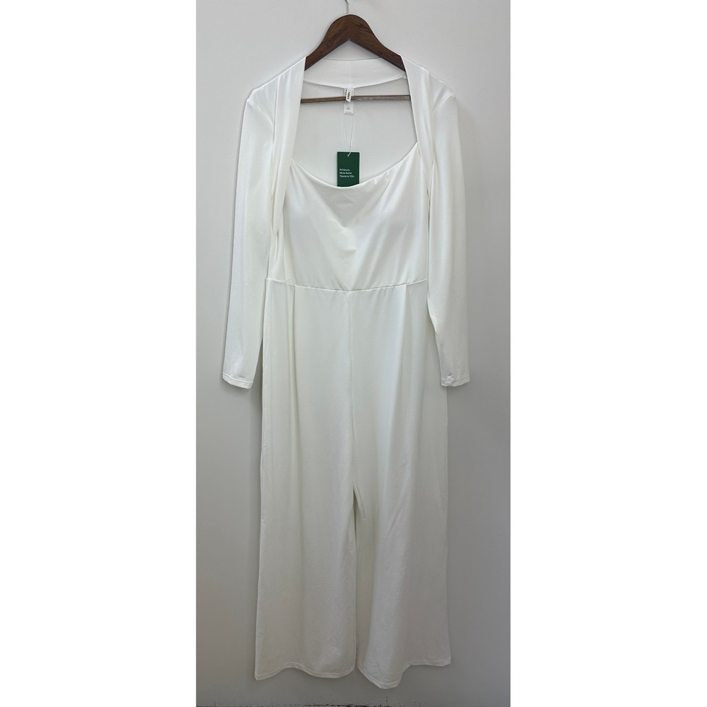 Halara Long Sleeve Wide Leg Jumpsuit Off White Size XL Stretch Pull On One Piece - Picture 2 of 13